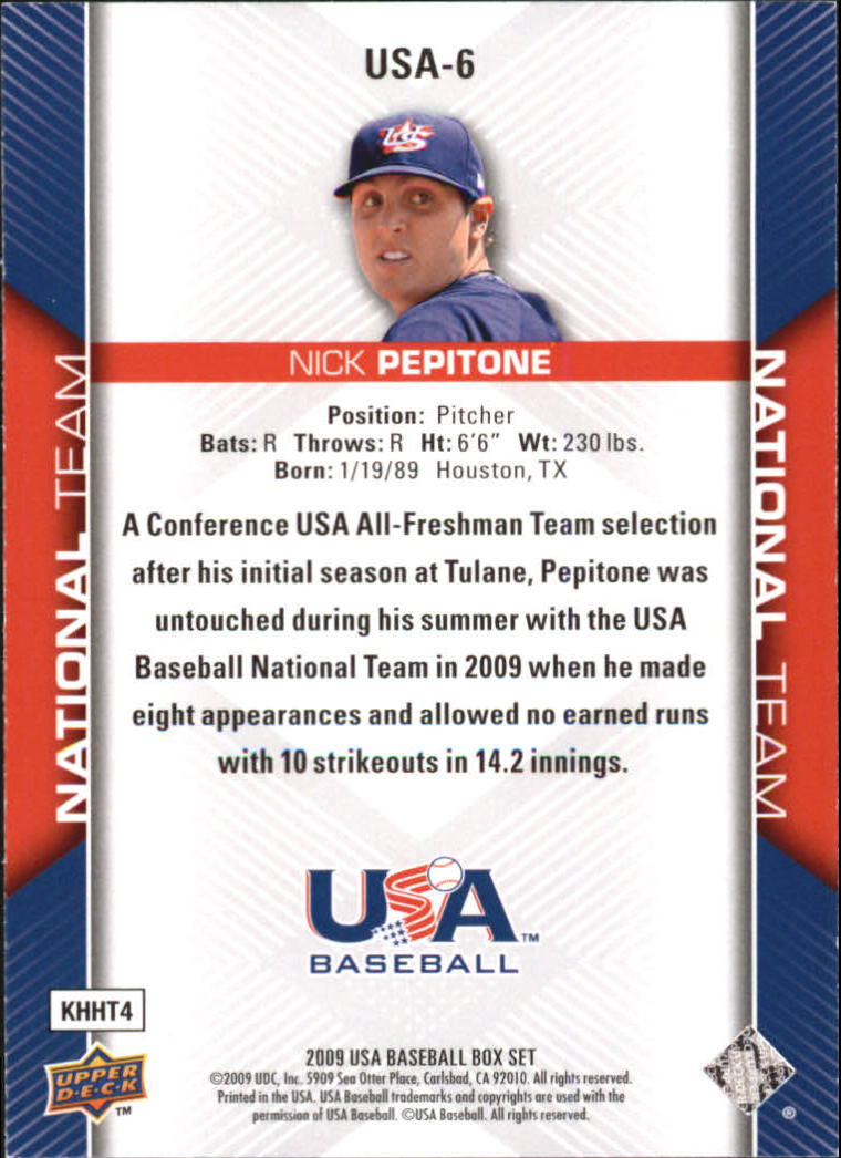 2009-10 USA Baseball #USA6 Nick Pepitone back image