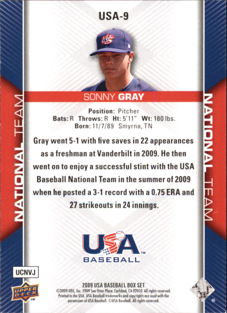 2009-10 USA Baseball #USA9 Sonny Gray back image