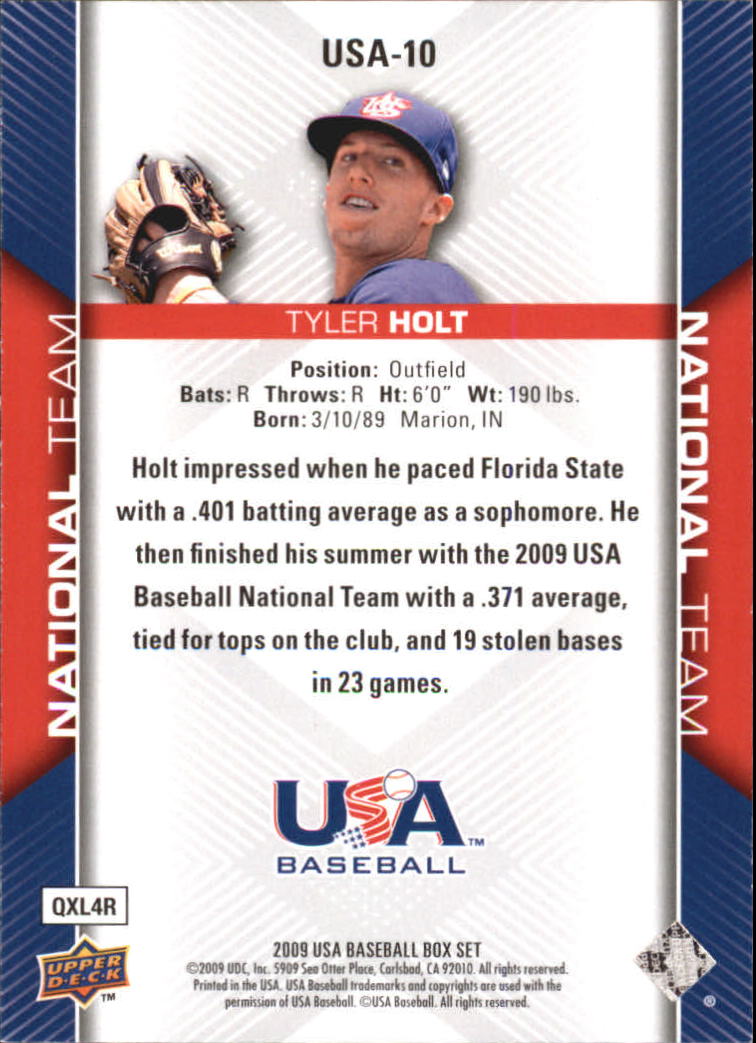 2009-10 USA Baseball #USA10 Tyler Holt back image