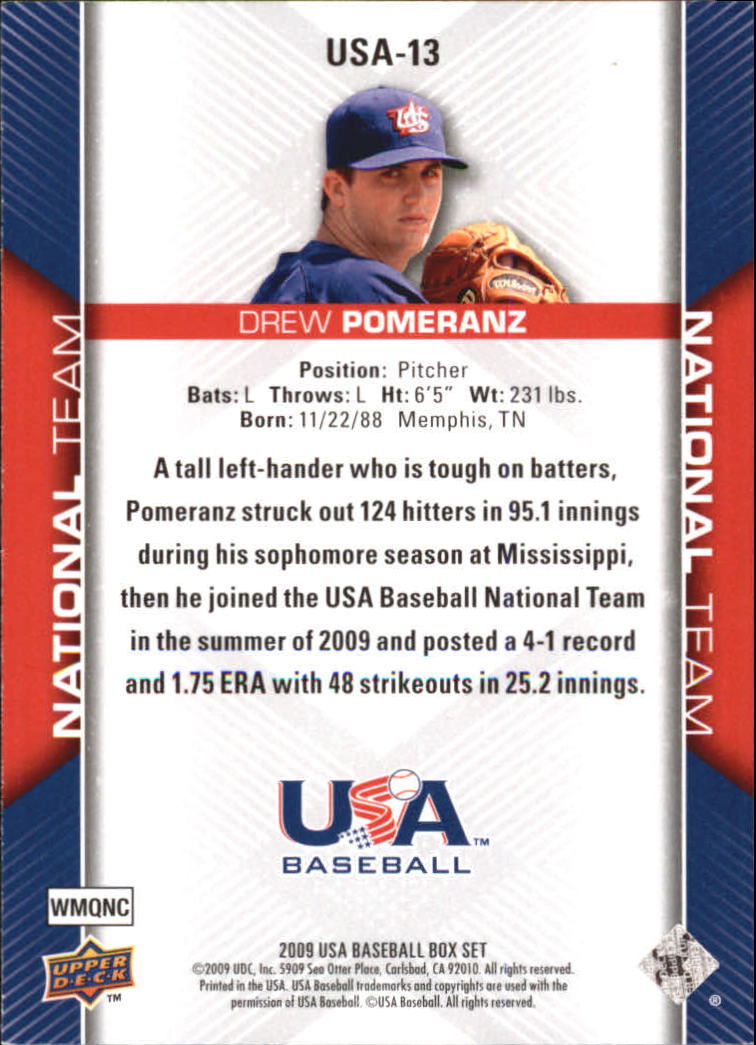 2009-10 USA Baseball #USA13 Drew Pomeranz back image