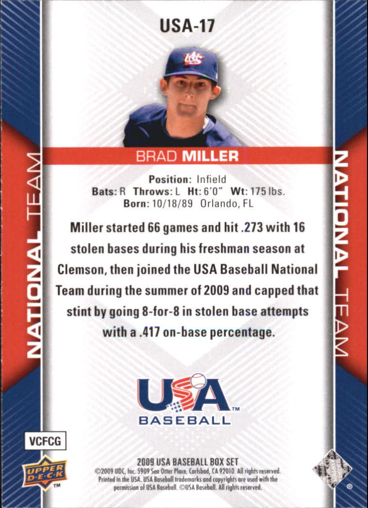 2009-10 USA Baseball #USA17 Brad Miller back image