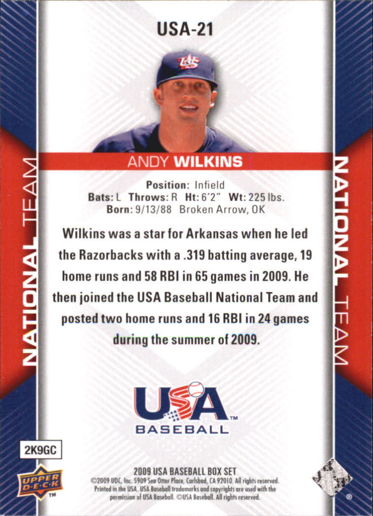 2009-10 USA Baseball #USA21 Andy Wilkins back image