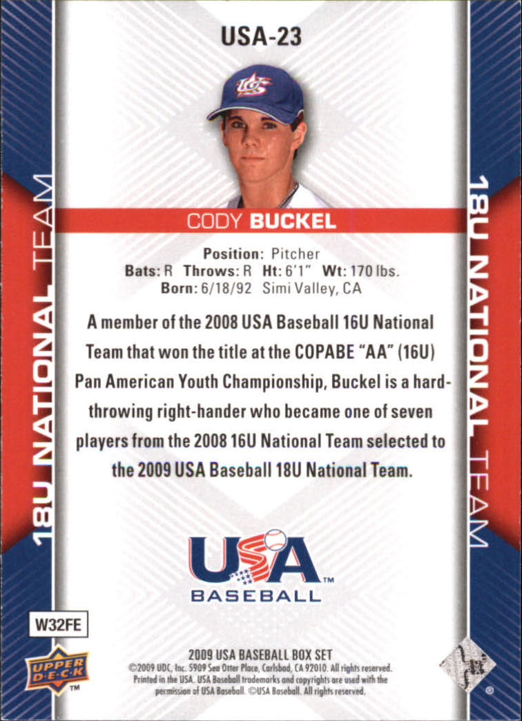 2009-10 USA Baseball #USA23 Cody Buckel back image