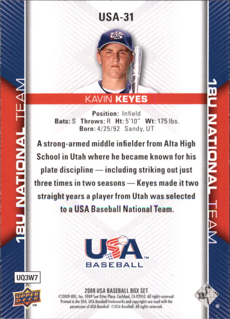 2009-10 USA Baseball #USA31 Kavin Keyes back image