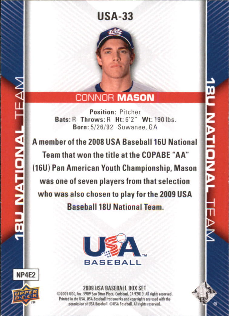 2009-10 USA Baseball #USA33 Connor Mason back image