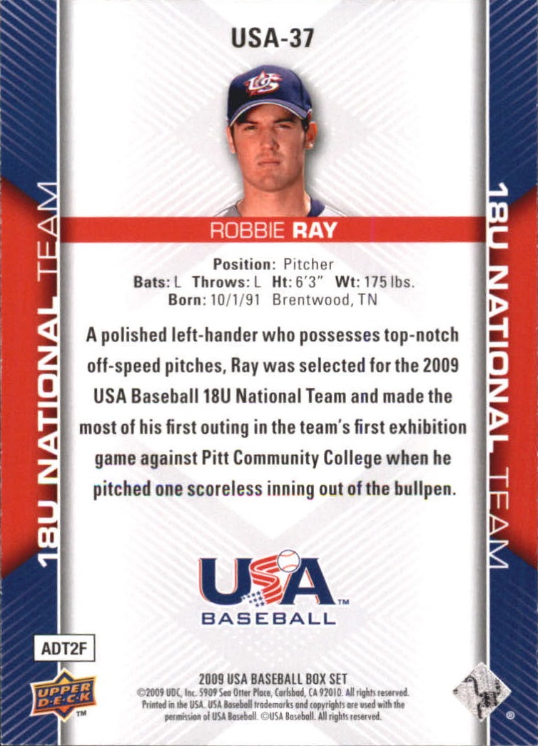 2009-10 USA Baseball #USA37 Robbie Ray back image