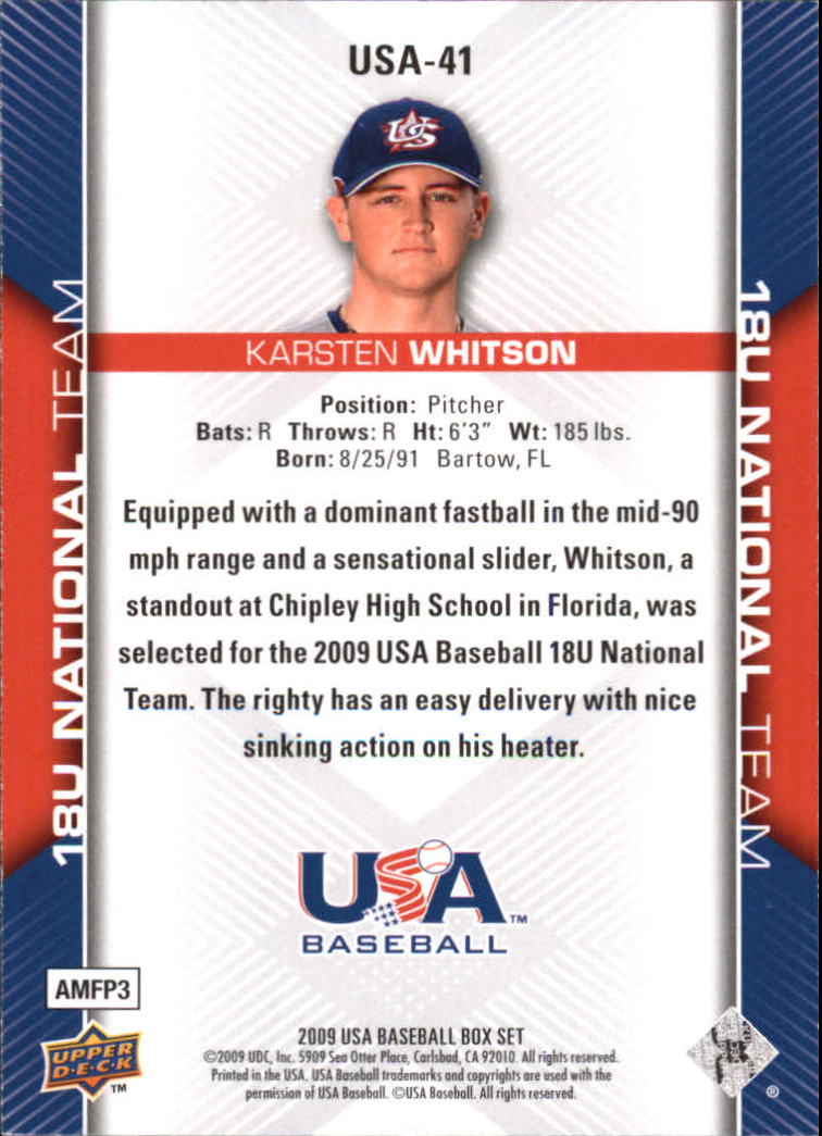 2009-10 USA Baseball #USA41 Karsten Whitson back image
