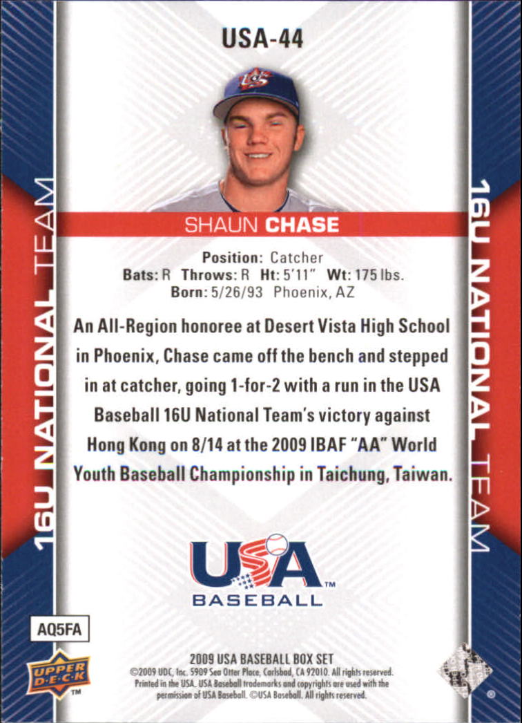 2009-10 USA Baseball #USA44 Shaun Chase back image