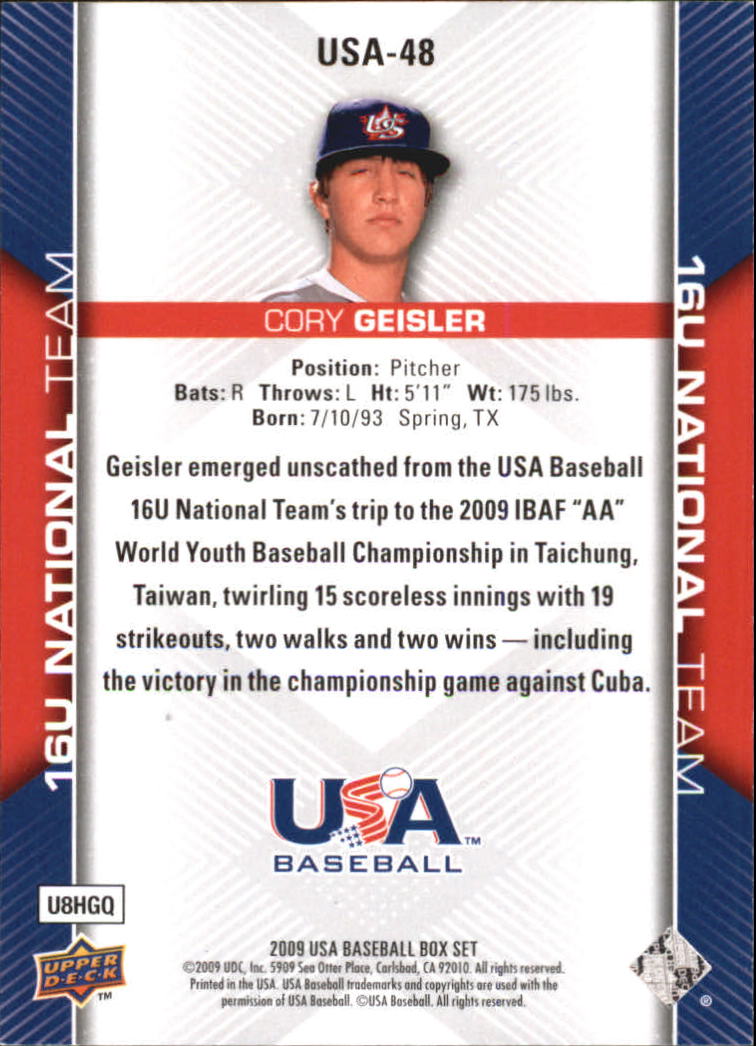 2009-10 USA Baseball #USA48 Cory Geisler back image
