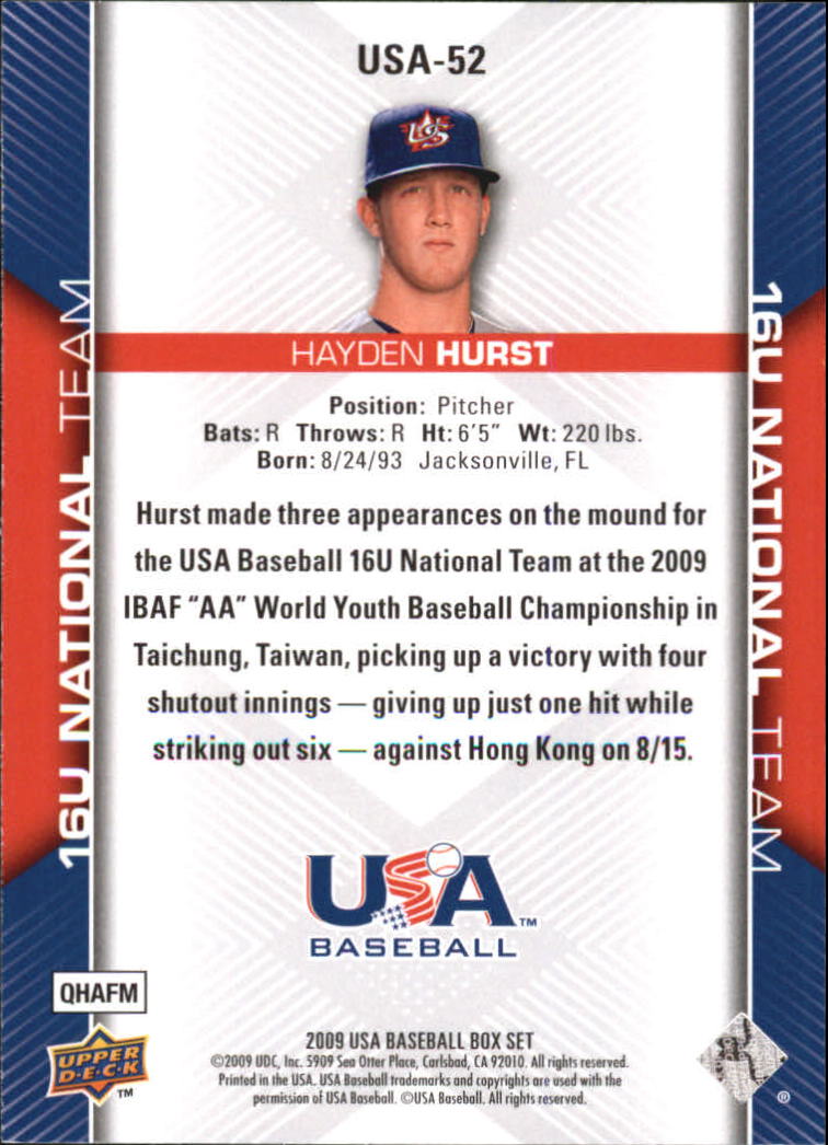 2009-10 USA Baseball #USA52 Hayden Hurst back image
