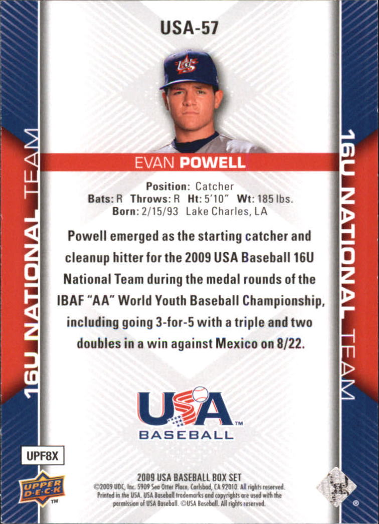 2009-10 USA Baseball #USA57 Evan Powell back image