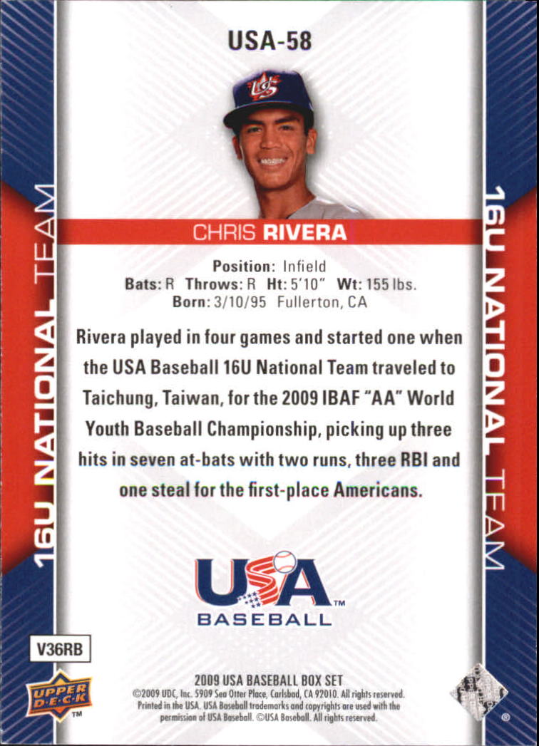 2009-10 USA Baseball #USA58 Christopher Rivera back image