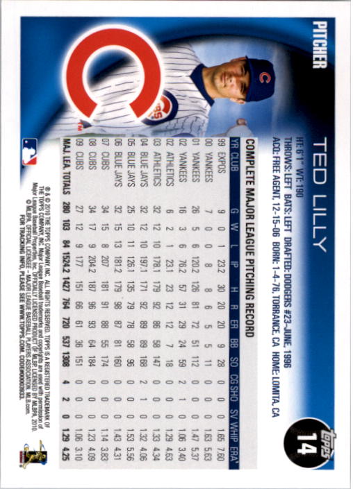 2010 Topps #14 Ted Lilly back image