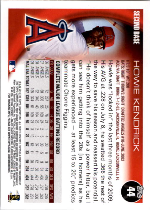 2010 Topps #44 Howie Kendrick back image