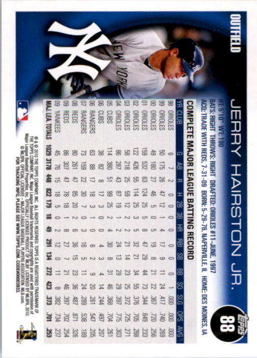 2010 Topps #88A Jerry Hairston Jr. back image