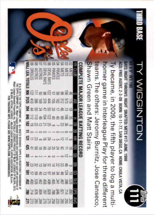 2010 Topps #111 Ty Wigginton back image