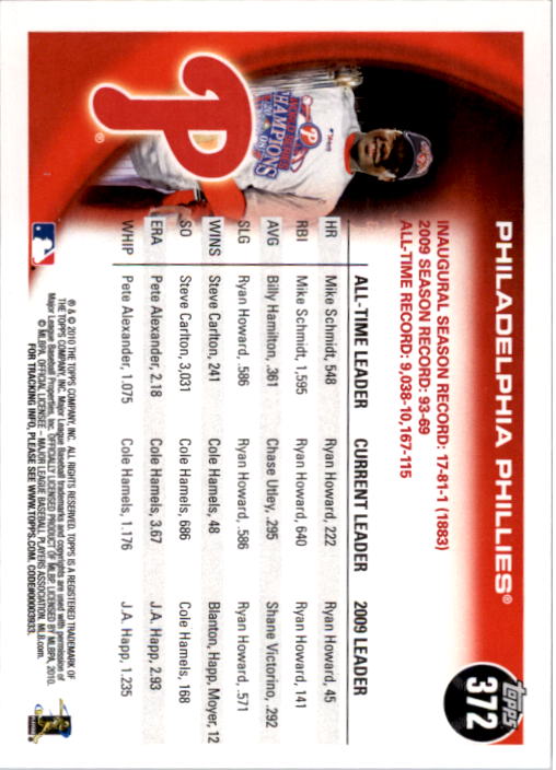 2010 Topps #372 Philadelphia Phillies back image