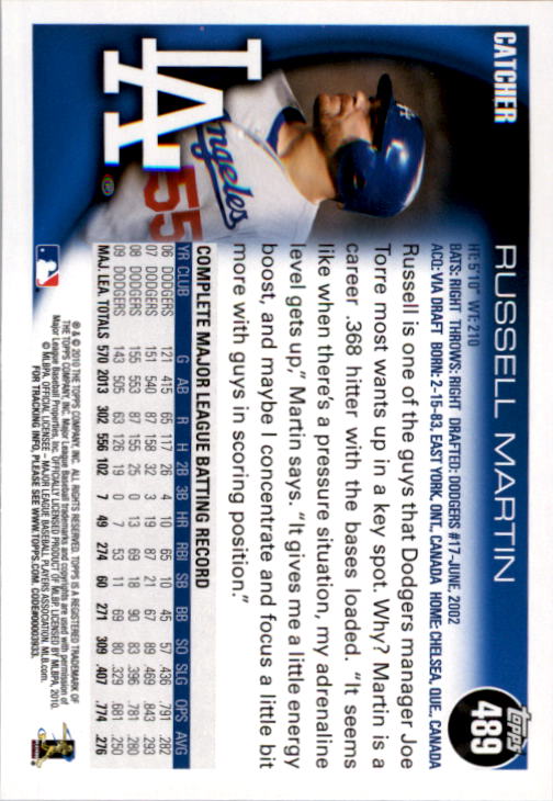 2010 Topps #489A Russell Martin back image