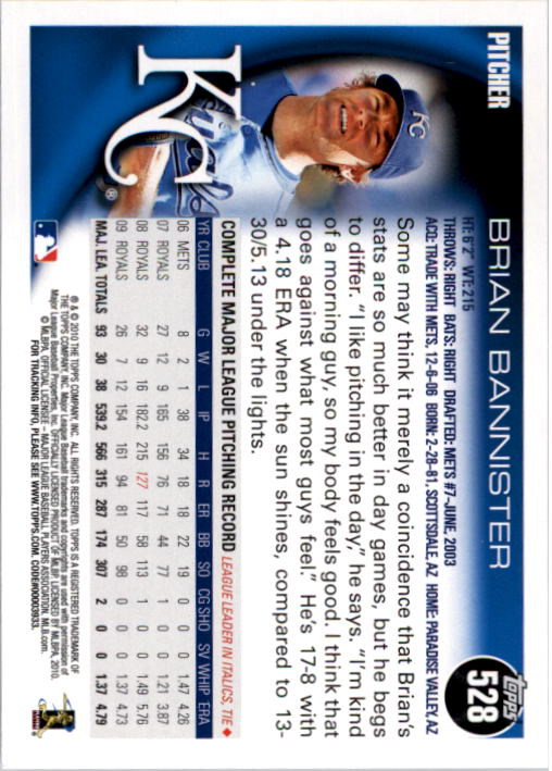 2010 Topps #528 Brian Bannister back image