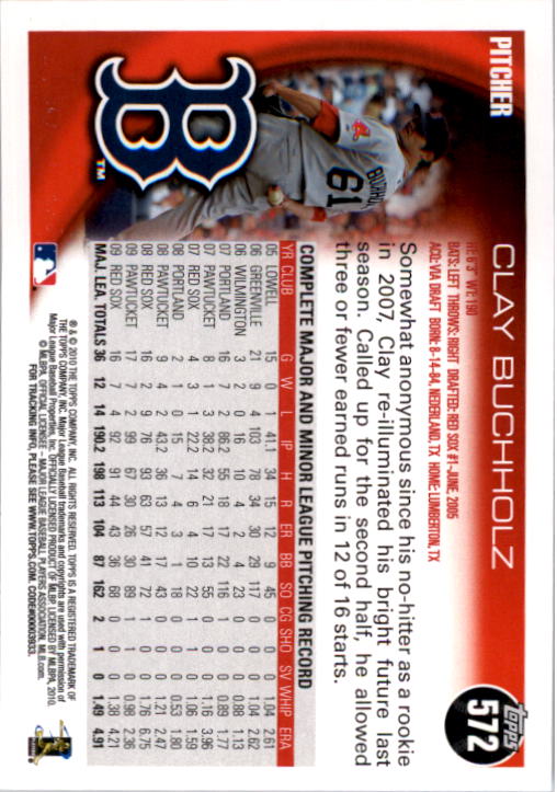 2010 Topps #572 Clay Buchholz back image