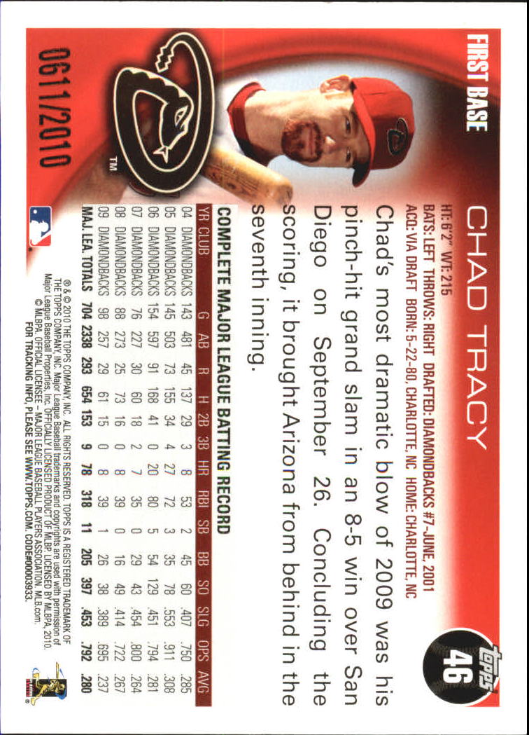 2010 Topps Gold Border #46 Chad Tracy back image