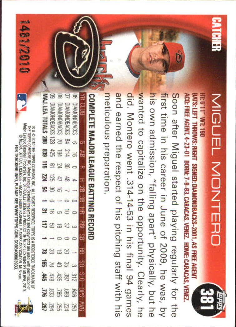 2010 Topps Gold Border #381 Miguel Montero back image