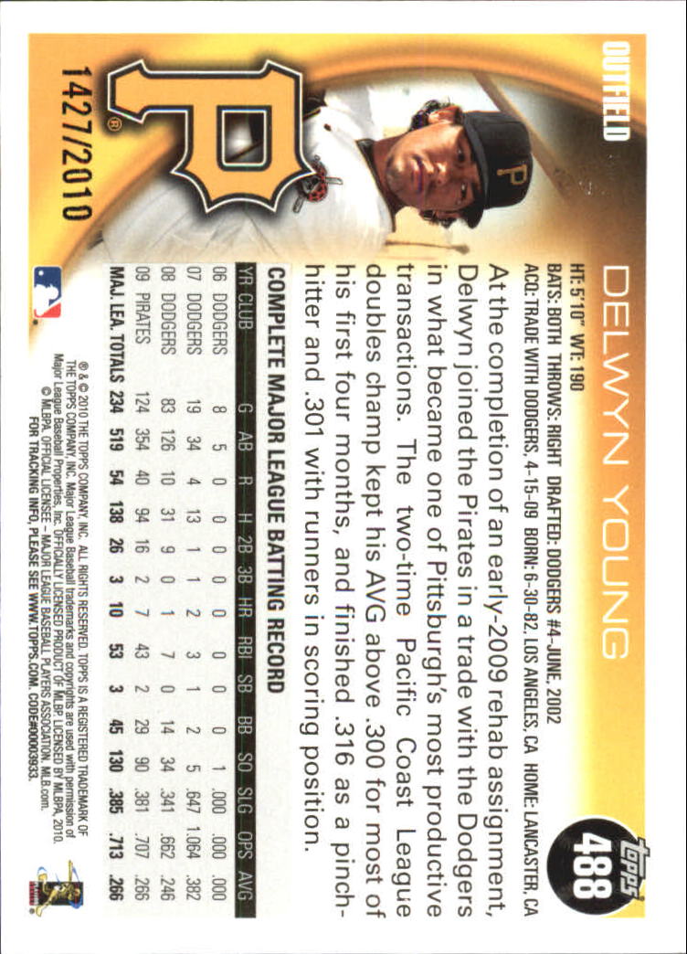 2010 Topps Gold Border #488 Delwyn Young back image