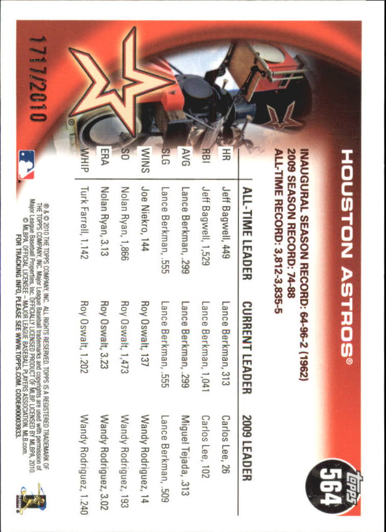 2010 Topps Gold Border #564 Houston Astros back image