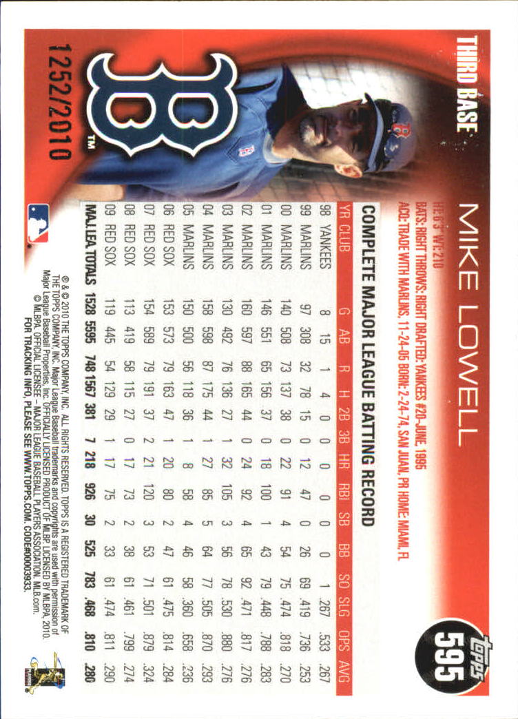 2010 Topps Gold Border #595 Mike Lowell back image