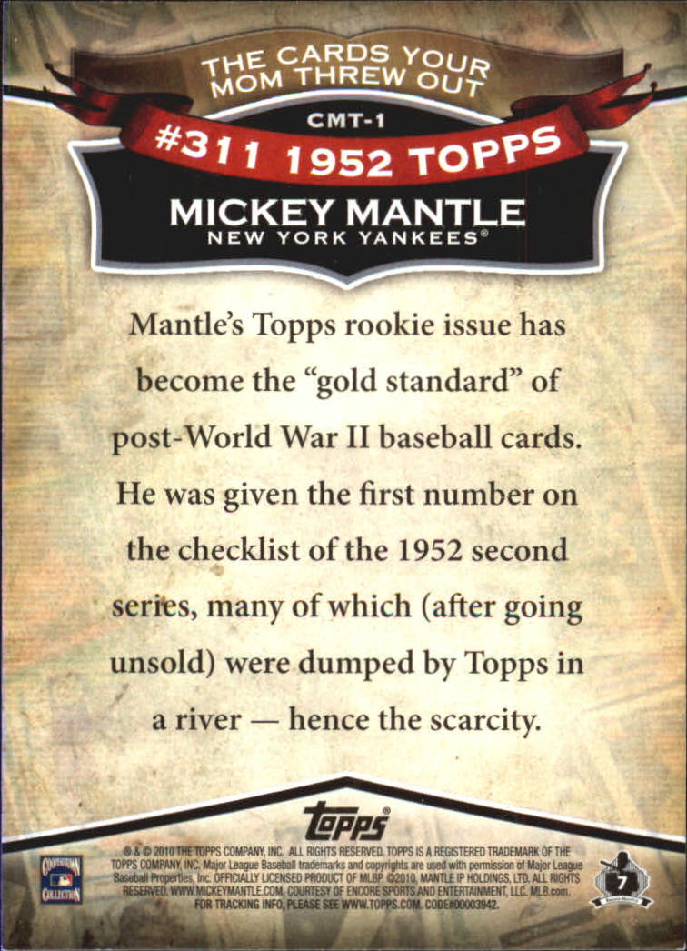 2010 Topps Cards Your Mom Threw Out #CMT1 Mickey Mantle 52 back image
