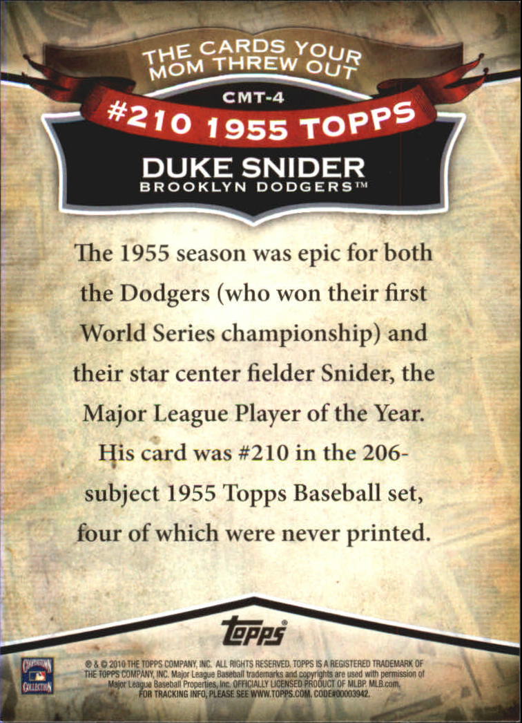 2010 Topps Cards Your Mom Threw Out #CMT4 Duke Snider back image