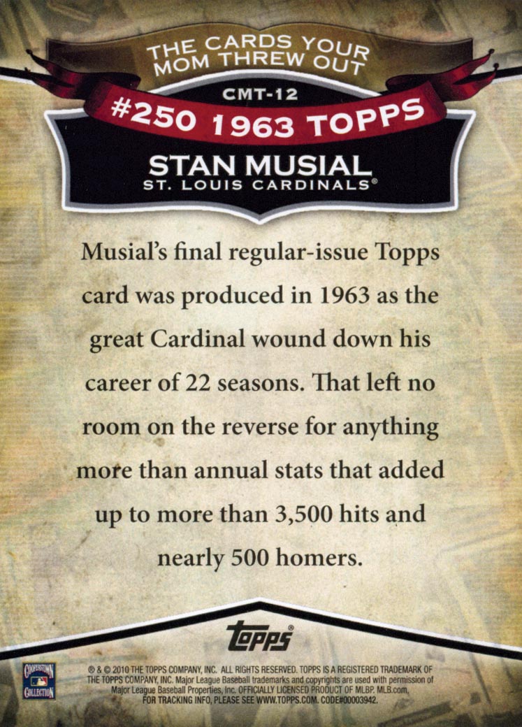 2010 Topps Cards Your Mom Threw Out #CMT12 Stan Musial back image