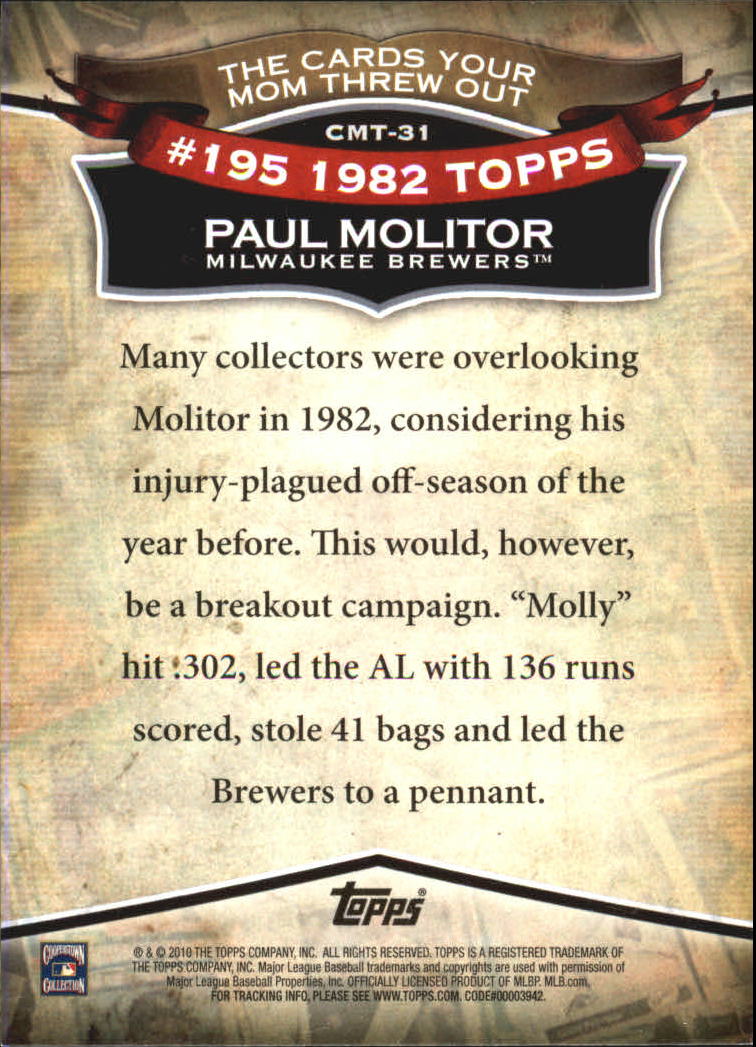 2010 Topps Cards Your Mom Threw Out #CMT31 Paul Molitor back image