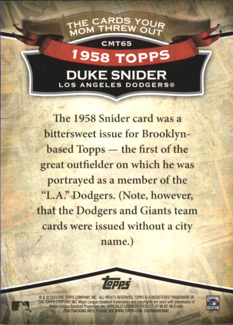 2010 Topps Cards Your Mom Threw Out #CMT65 Duke Snider back image