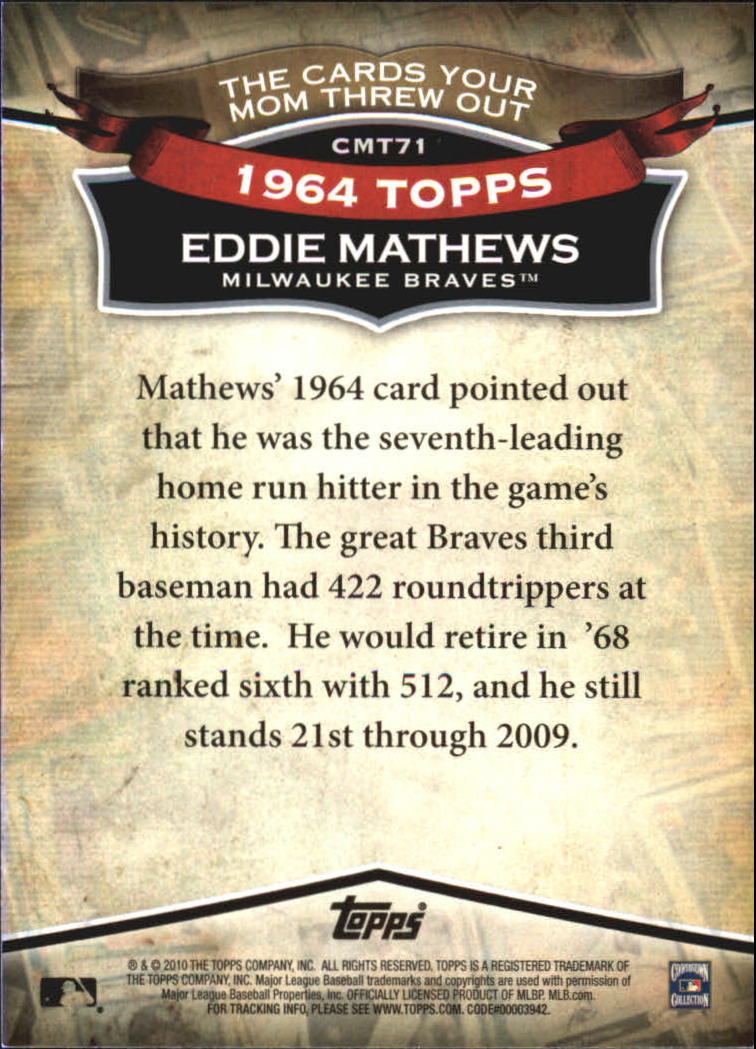 2010 Topps Cards Your Mom Threw Out #CMT71 Eddie Mathews back image
