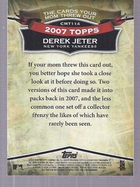 2010 Topps Cards Your Mom Threw Out #CMT114 Derek Jeter back image
