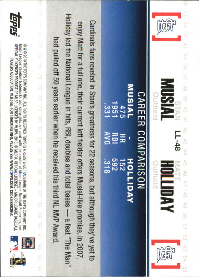 2010 Topps Legendary Lineage #LL48 Stan Musial/Matt Holliday back image