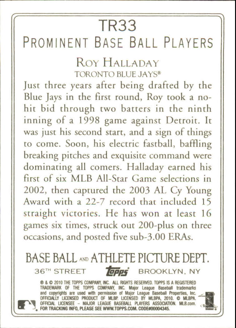2010 Topps Turkey Red #TR33 Roy Halladay back image