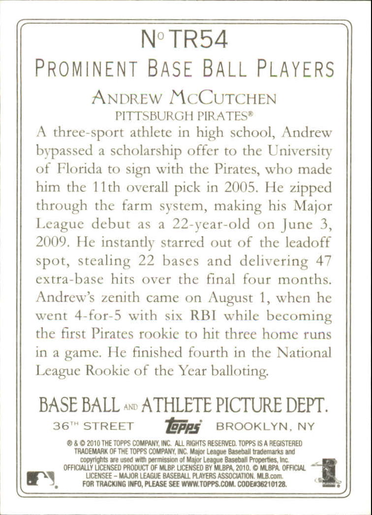 2010 Topps Turkey Red #TR54 Andrew McCutchen back image