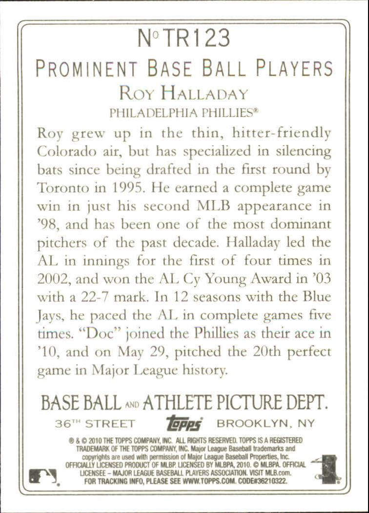 2010 Topps Turkey Red #TR123 Roy Halladay back image