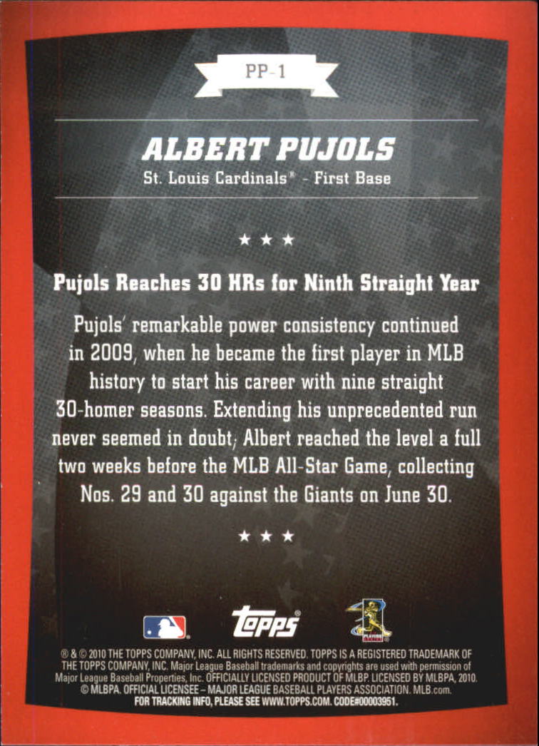 2010 Topps Peak Performance #1 Albert Pujols back image
