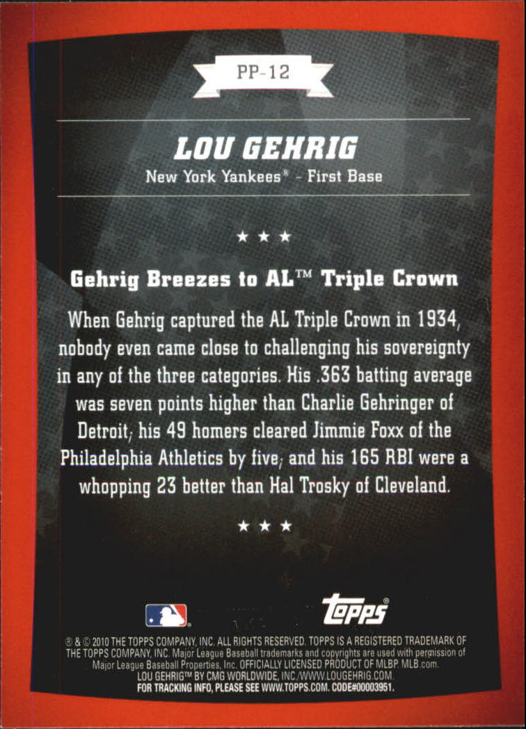 2010 Topps Peak Performance #12 Lou Gehrig back image