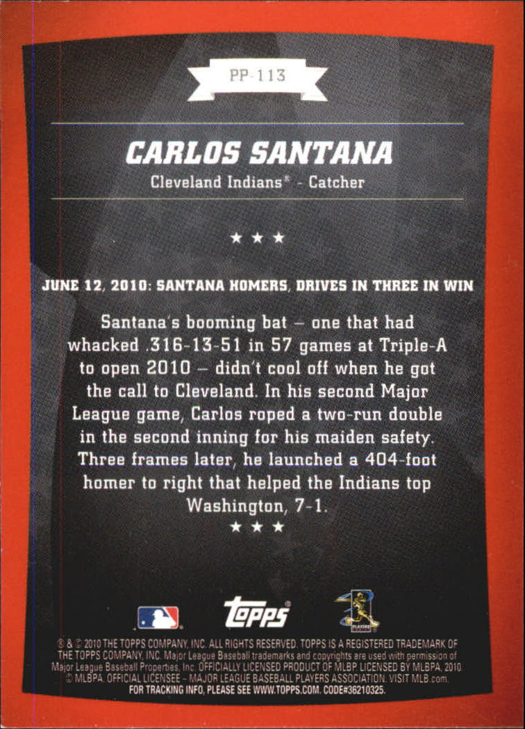 2010 Topps Peak Performance #113 Carlos Santana back image