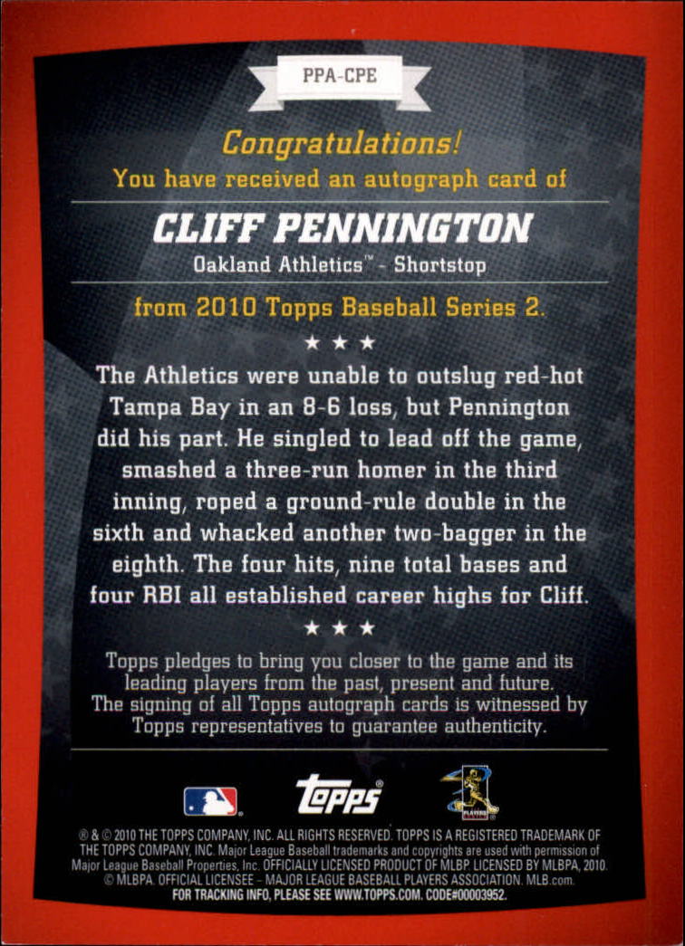 2010 Topps Peak Performance Autographs #CPE Cliff Pennington back image