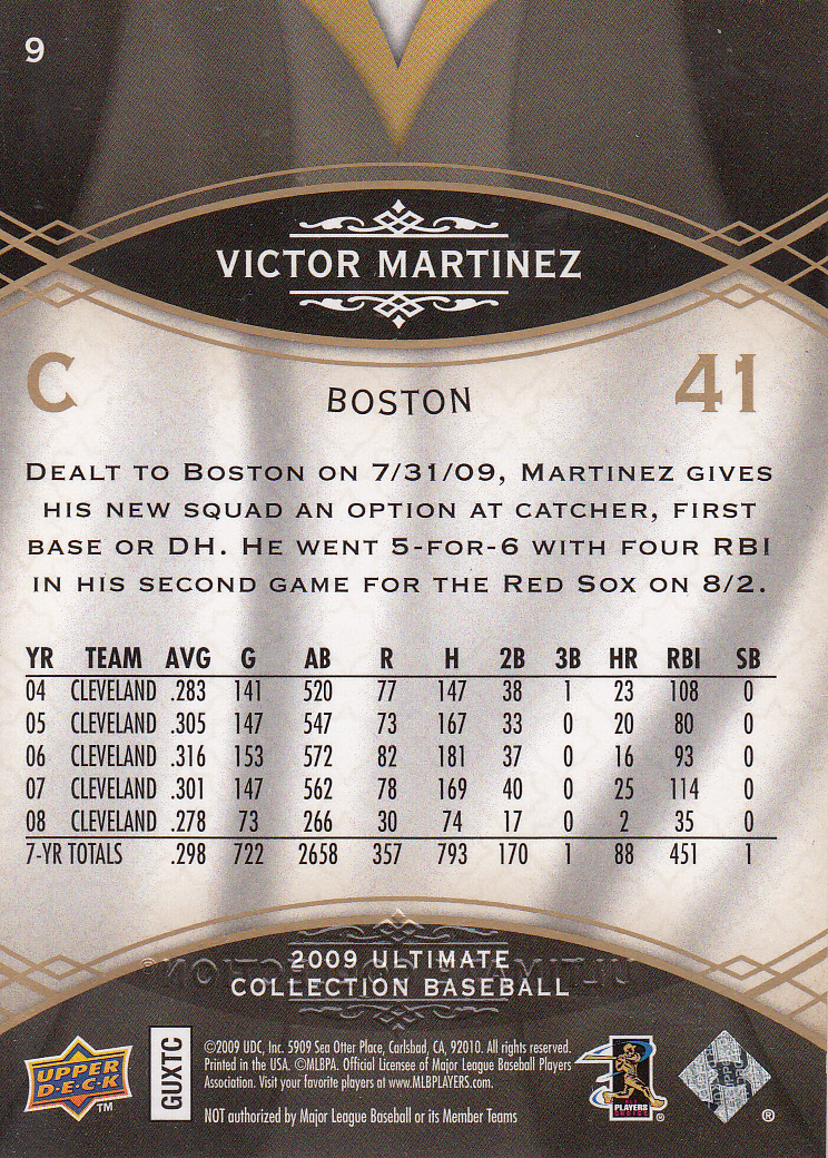2009 Ultimate Collection #9 Victor Martinez back image