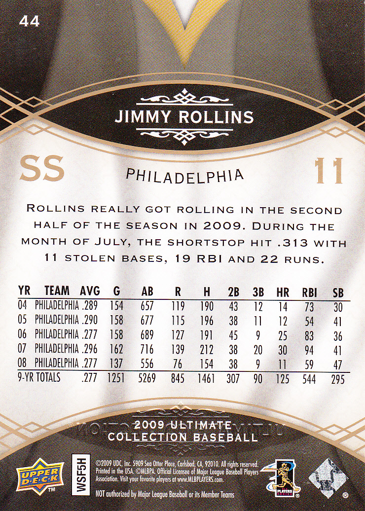 2009 Ultimate Collection #44 Jimmy Rollins back image