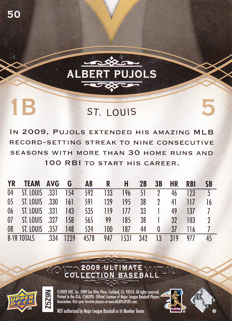 2009 Ultimate Collection #50 Albert Pujols back image