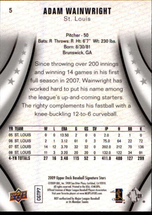 2009 Upper Deck Signature Stars #5 Adam Wainwright back image