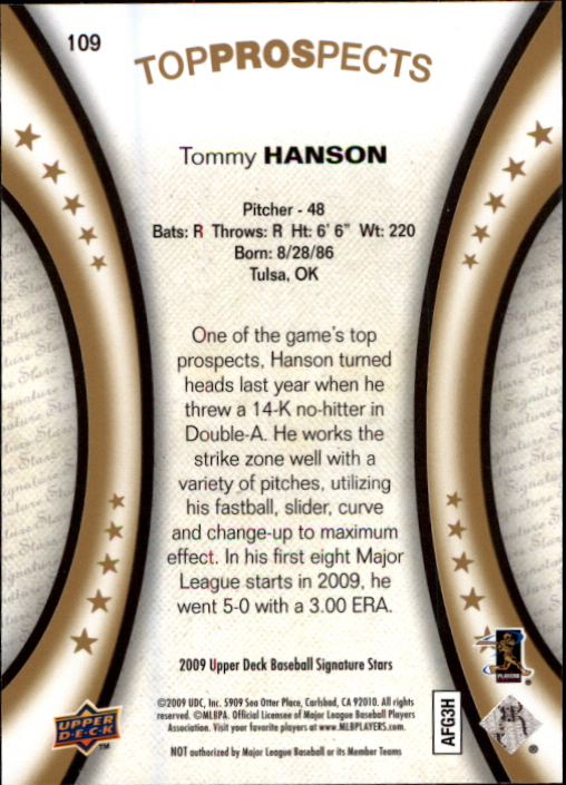 2009 Upper Deck Signature Stars #109 Tommy Hanson RC back image