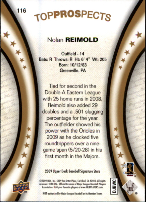 2009 Upper Deck Signature Stars #116 Nolan Reimold (RC) back image